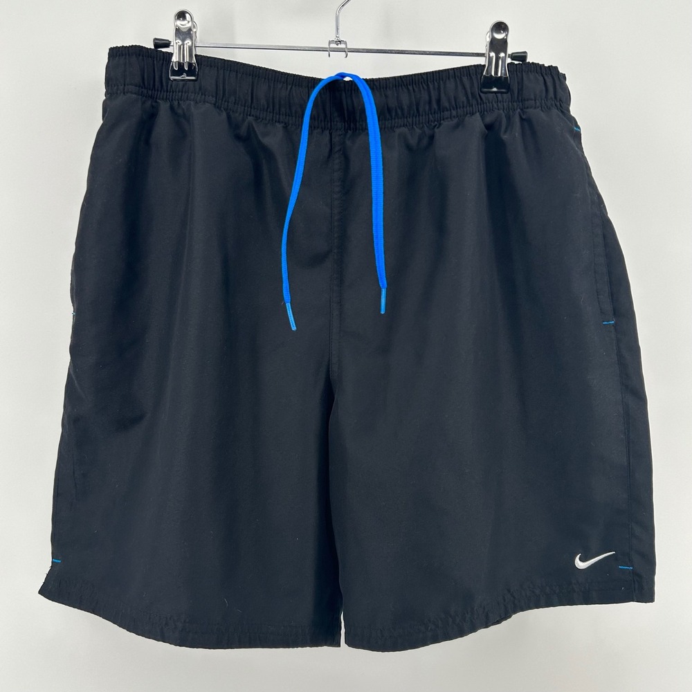 Nike HydraVoid Swim Trunks Mens Medium Black Blue Drawstring Mesh Lined NESS5370